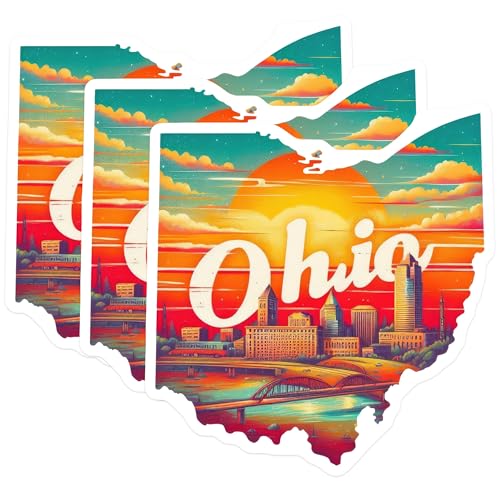 (3 Pack) Ohio Skyline Decals - Cityscape State - Laptop Decals - 3 Inches On Longest Side - Easy Peel & Apply - Made in USA - 3MCS4003