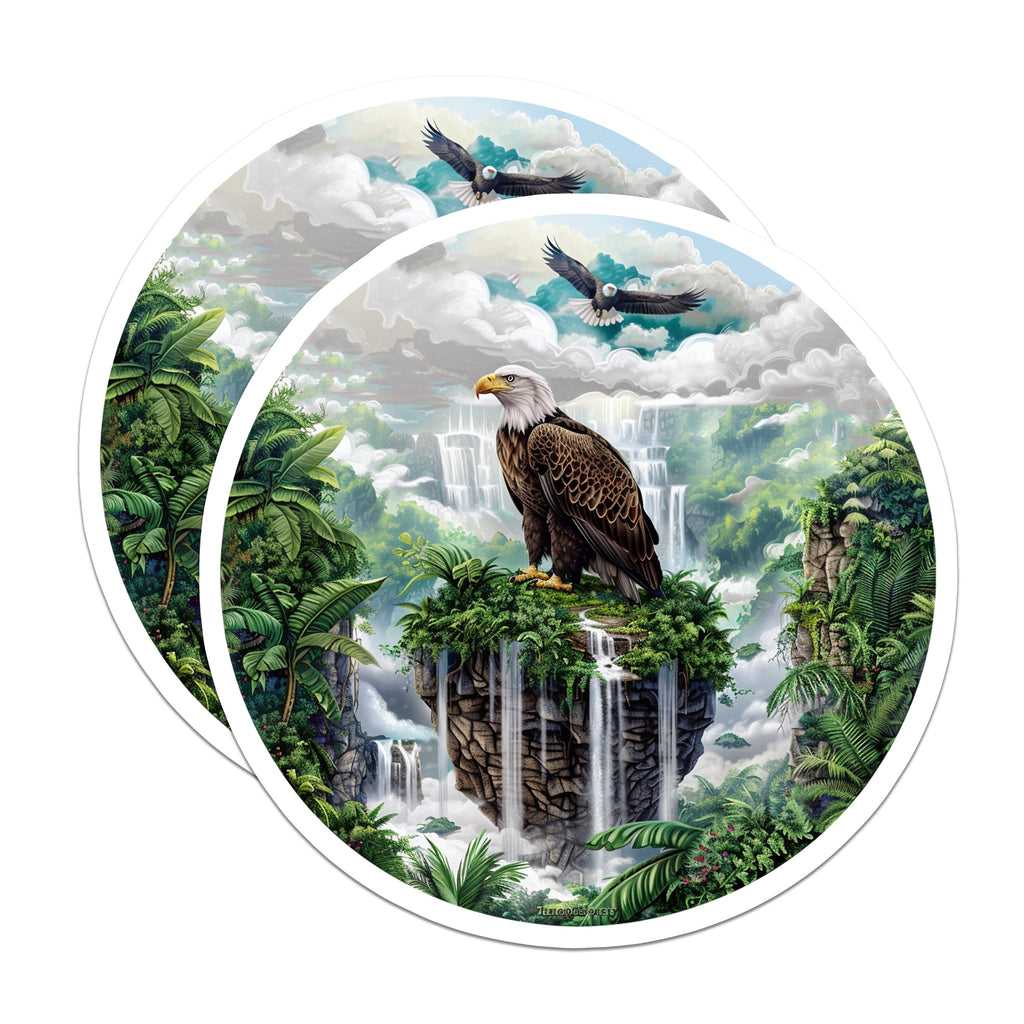 (2 Pack) Bald Eagle Magnets - Majestic Wildlife Art - Fantasy Waterfall Landscape Scene - Nature Decor for Fridge Locker - 5 Inches On Longest Side - Thick Durable Magnet - Made in USA - MAG39007