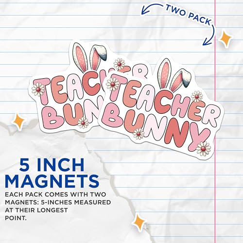 (2 Pack) Teacher Bunny Magnets - 5" On Longest Side - for Cars, Fridges, Toolboxes - Made in USA - MAG8143