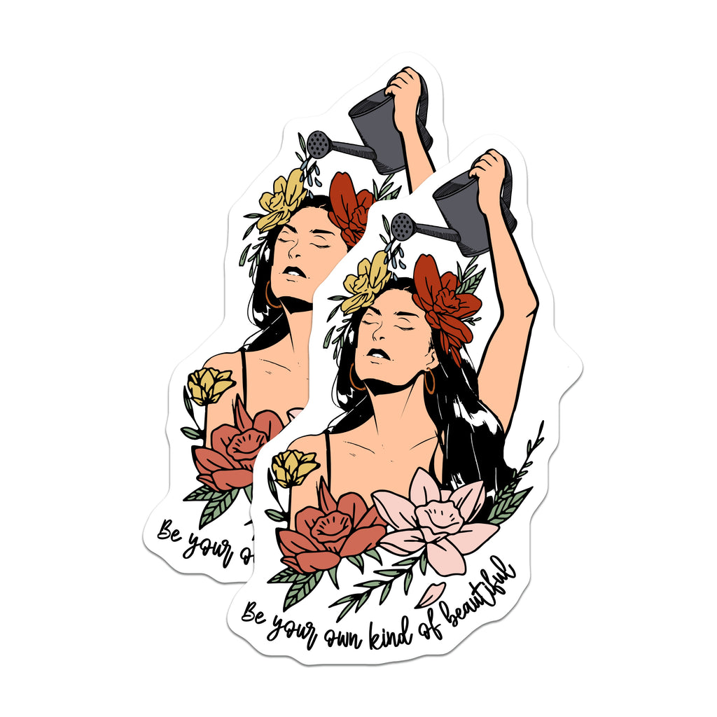 (2 Pack) Be Your Own Beautiful Magnets - Self Love Woman Art - Floral Affirmation Decor - Inspirational Reminder - 5 Inches On Longest Side - Thick Durable Magnet - Made in USA - MAG38760