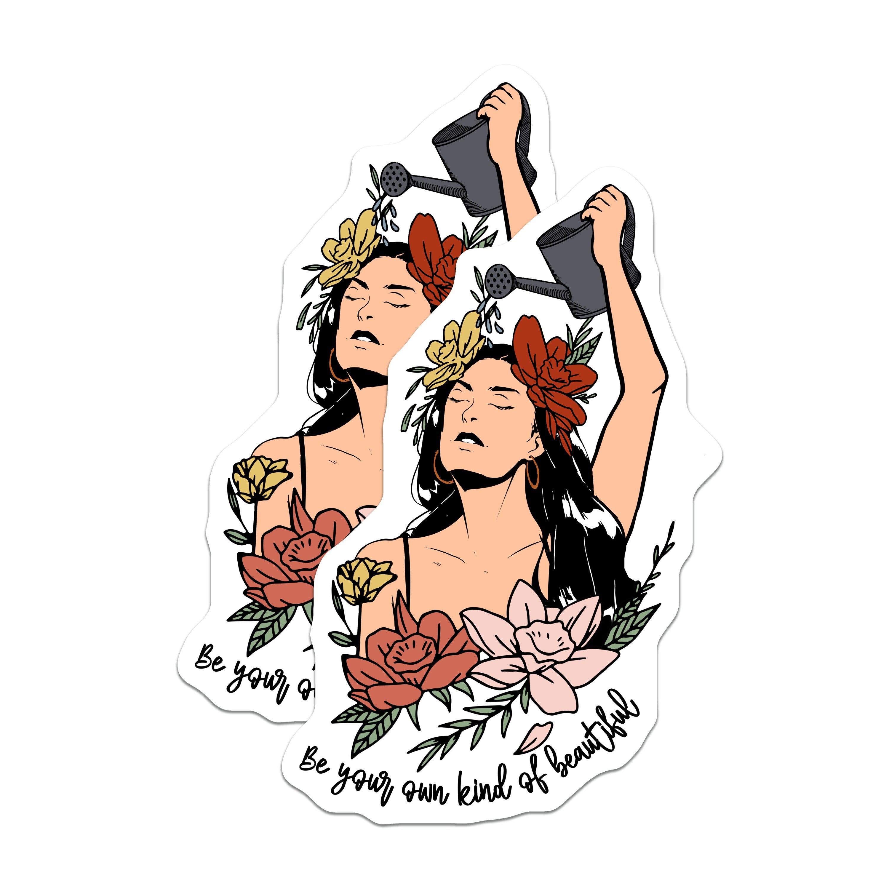 (2 Pack) Be Your Own Beautiful Magnets - Self Love Woman Art - Floral Affirmation Decor - Inspirational Reminder - 5 Inches On Longest Side - Thick Durable Magnet - Made in USA - MAG38760