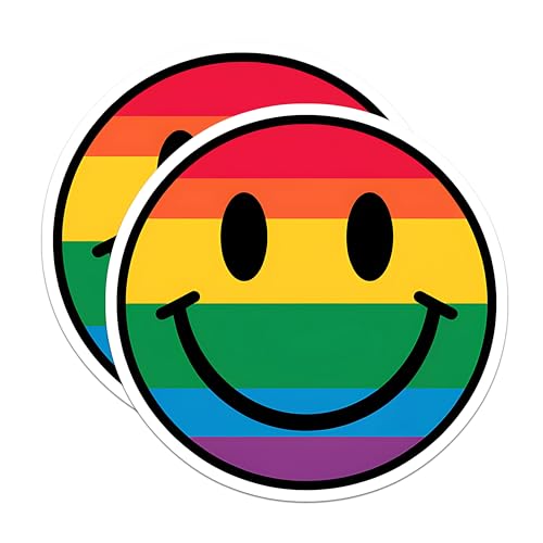 (2 Pack) Rainbow Smile Stickers - LGBT Pride Stickers - Colorful Face Stickers - 5" On Longest Side - Sticks to Smooth Flat Surfaces - Made in USA - BMCS3902