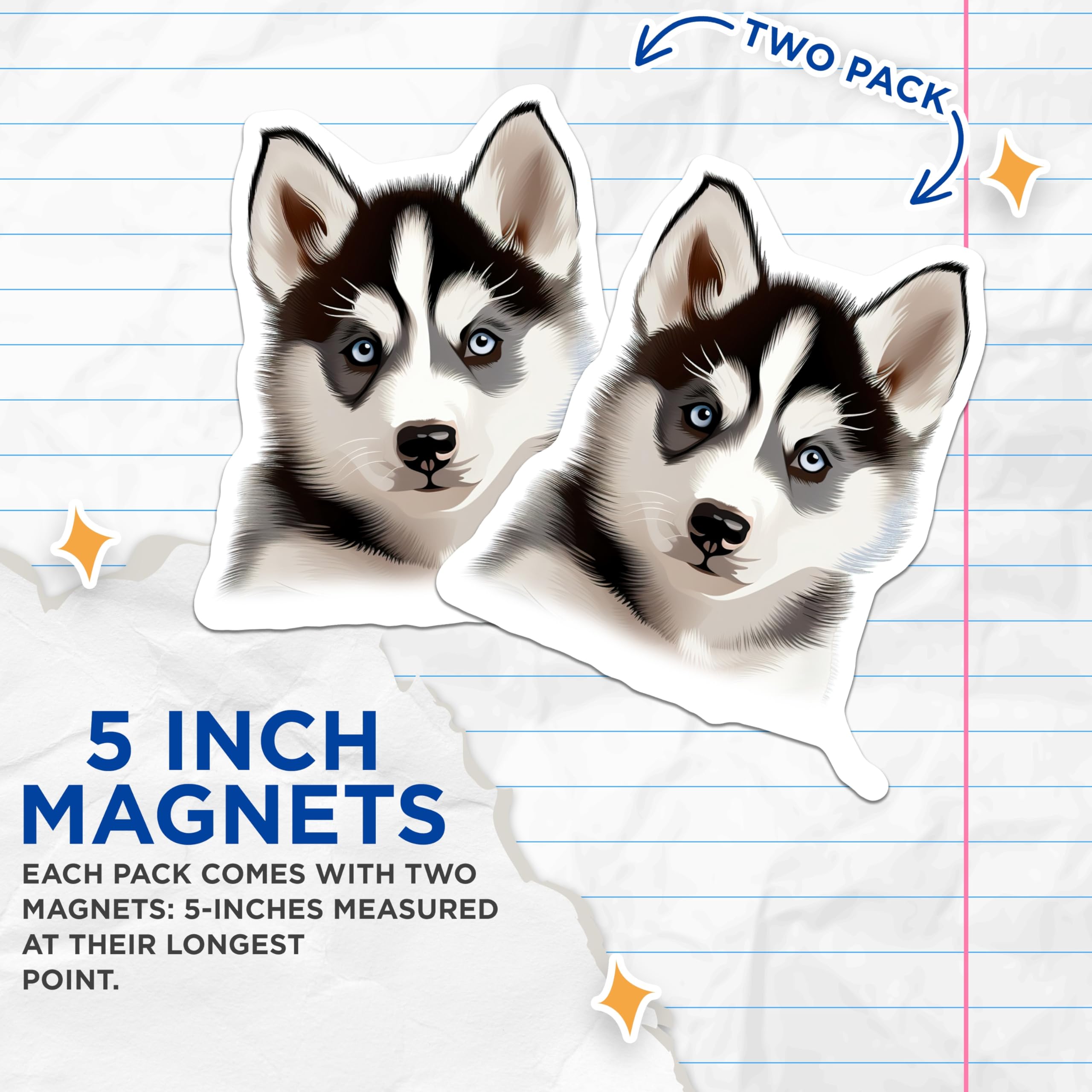 (2 Pack) Husky Puppy Magnets - Dog Lover Decor - Pet Owner Kitchen Accessories - 5 Inches On Longest Side - Thick Durable Magnet - Made in USA - MAG26596