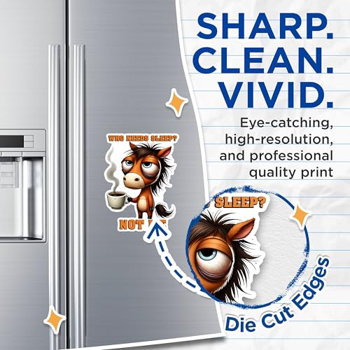 (2 Pack) Who Needs Sleep Funny Horse Magnets - Coffee Lover Animal Magnets - Cute Tired Horse Magnets- 5" On Longest Side - for Fridges, Toolboxes, Cars - Made in USA - MAG2769