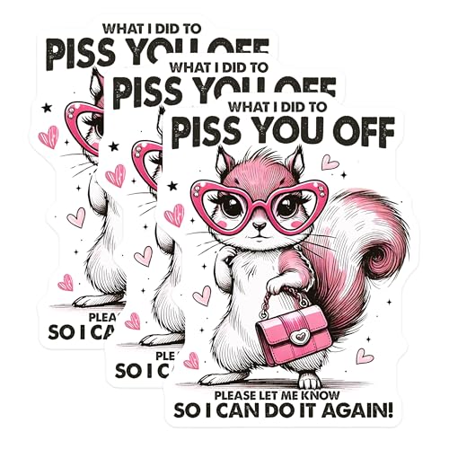 (3 Pack) Funny Squirrel Decals - Sarcastic Quote - Pink Purse Decal - 3 Inches On Longest Side - Easy Peel & Apply - Made in USA - 3MCS2468