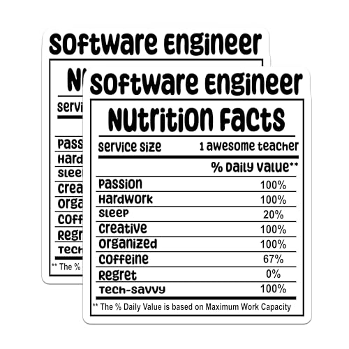(2 Pack) Software Engineer Stickers - Nutrition Facts Stickers - Funny Tech Stickers - 5" On Longest Side - Sticks to Smooth Flat Surfaces - Made in USA - BMCS5047