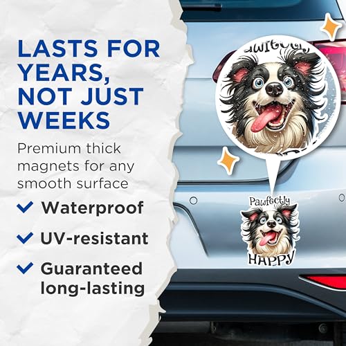 (2 Pack) Pawfectly Happy Dog Magnets - Cute Dog Fridge Magnets - Funny Pet Magnets- 5" On Longest Side - for Fridges, Toolboxes, Cars - Made in USA - MAG2807