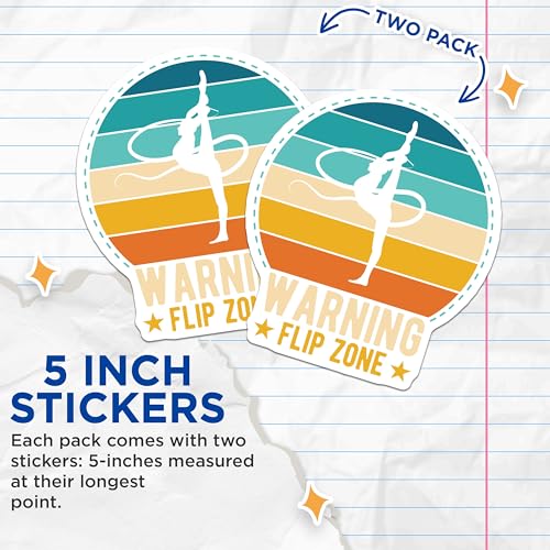 (2 Pack) Warning Flip Zone Stickers - Gymnast Silhouette Stickers - Gymnastics Warning Stickers - 5" On Longest Side - Sticks to Smooth Flat Surfaces - Made in USA - BMCS5555
