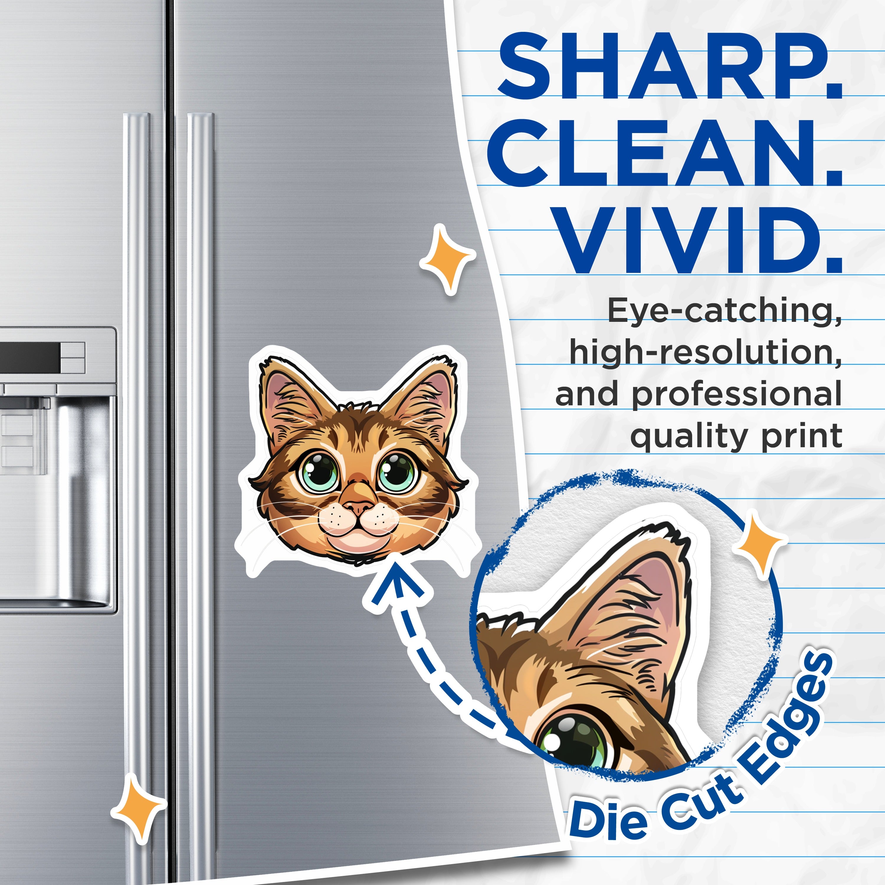 (2 Pack) Cute Cat Face Magnets - Kitten Animal Lover - Fridge Locker Decor - 5 Inches On Longest Side - Thick Durable Magnet - Made in USA - MAG39213