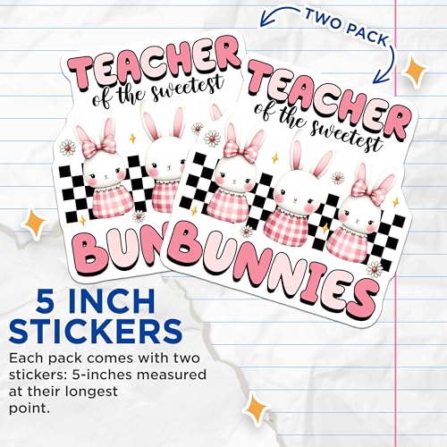 (2 Pack) Teacher Stickers - Sweet Bunny - Classroom Decor - Cute Animal - 5" On Longest Side - Sticks to Smooth Flat Surfaces - Made in USA - BMCS8138