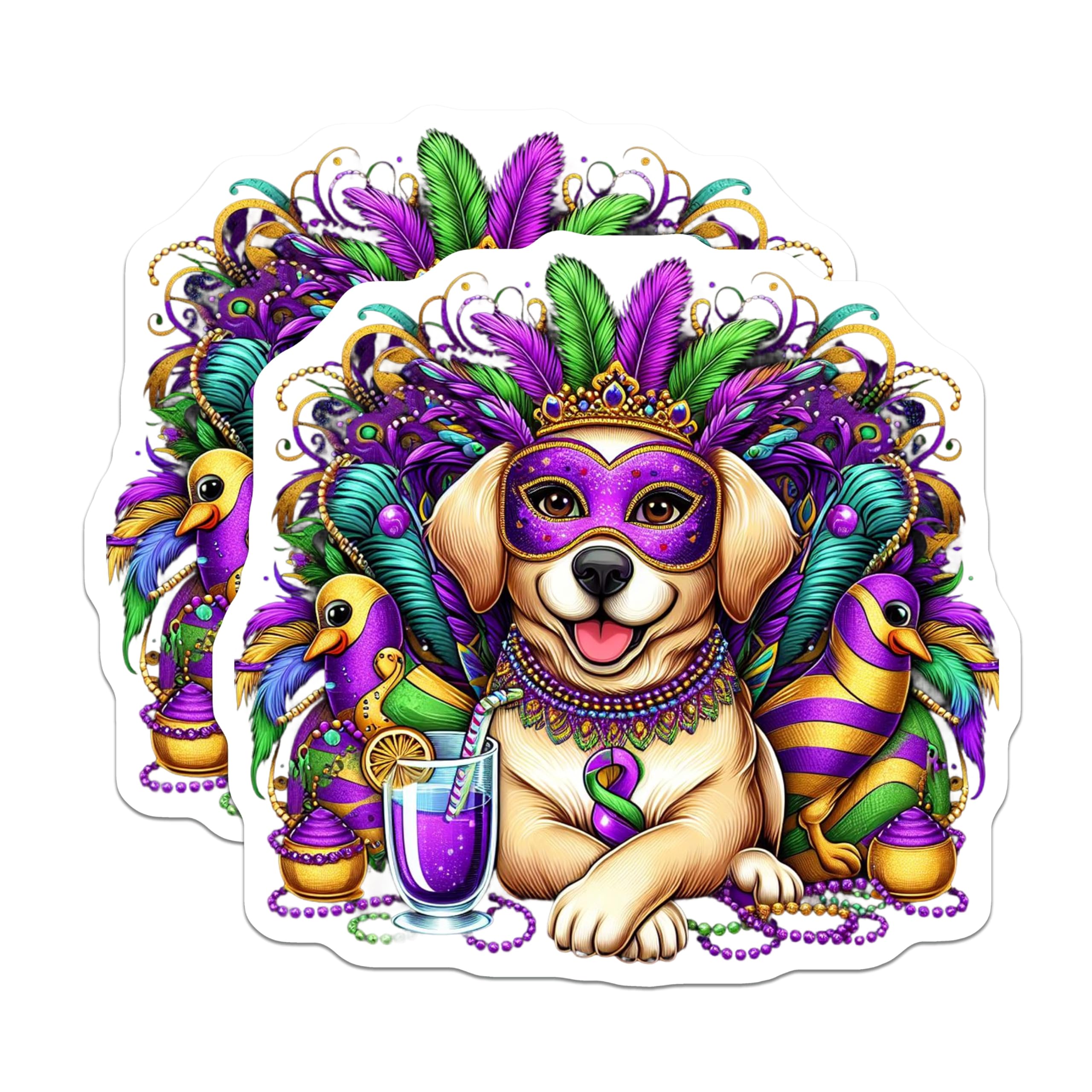 (2 Pack) Mardi Gras Dog Magnets - Masked Golden Retriever - Festive Party Decorations - 5" On Longest Side - Premium Magnet - for Cars, Refrigerators, Toolboxes, Lockers - Made in USA - MAG15295