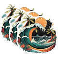 (3 Pack) Tropical Beach Decals - Wave Sun Palm Tree - Summer Vacation Stickers - 3 Inches On Longest Side - Easy Peel & Apply - Made in USA - 3MCS8019