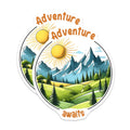(2 Pack) Adventure Awaits Stickers - Nature Mountain Stickers - Outdoor Adventure Stickers - 5" On Longest Side - Sticks to Any Smooth Flat Surface - Made in USA - BMCS3267