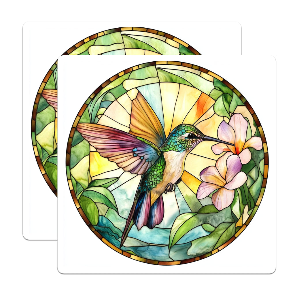 (2 Pack) Stained Glass Hummingbird Magnets - Bird Lover Decor - Colorful Nature Art - 5 Inches On Longest Side - Thick Durable Magnet - Made in USA - MAG25939