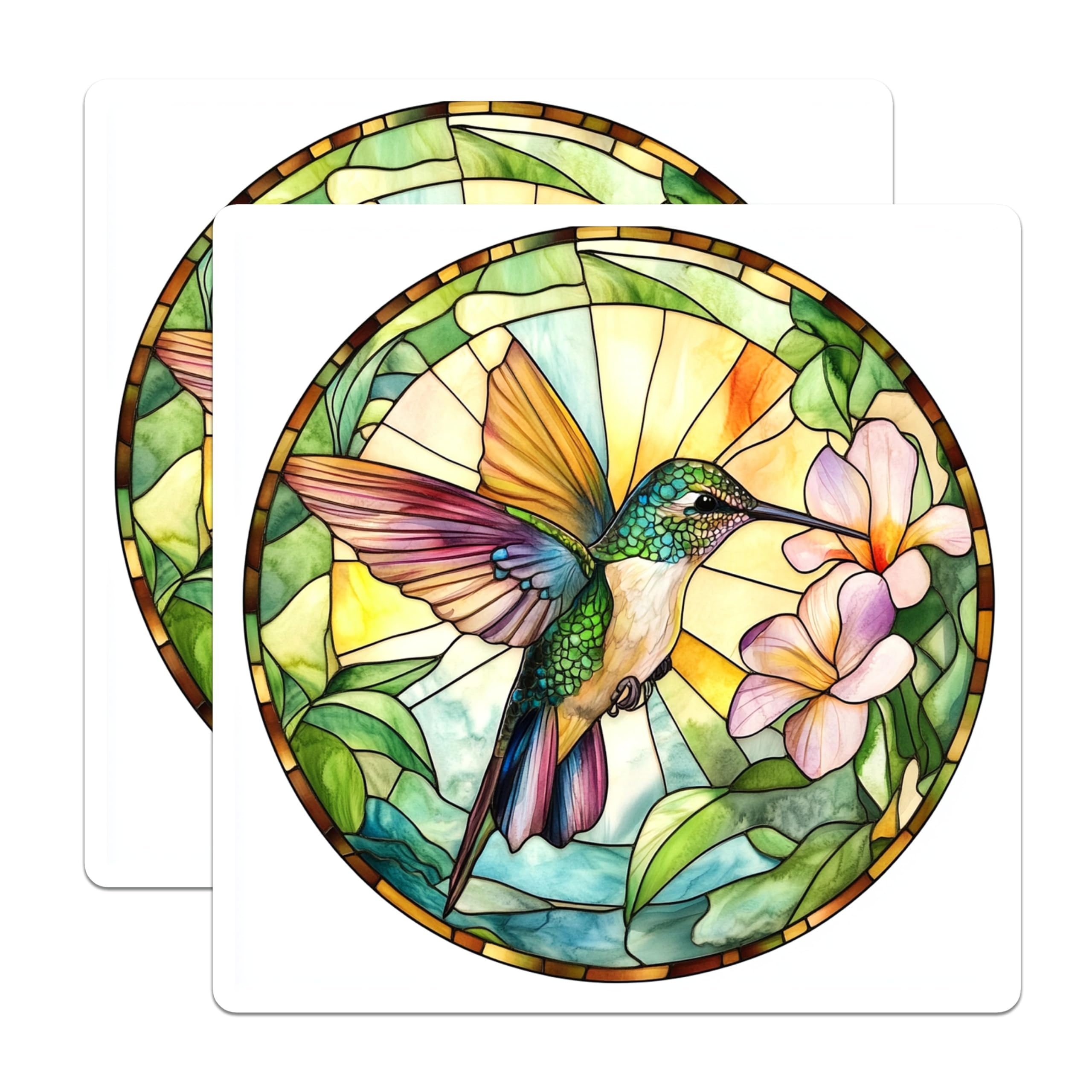 (2 Pack) Stained Glass Hummingbird Magnets - Bird Lover Decor - Colorful Nature Art - 5 Inches On Longest Side - Thick Durable Magnet - Made in USA - MAG25939