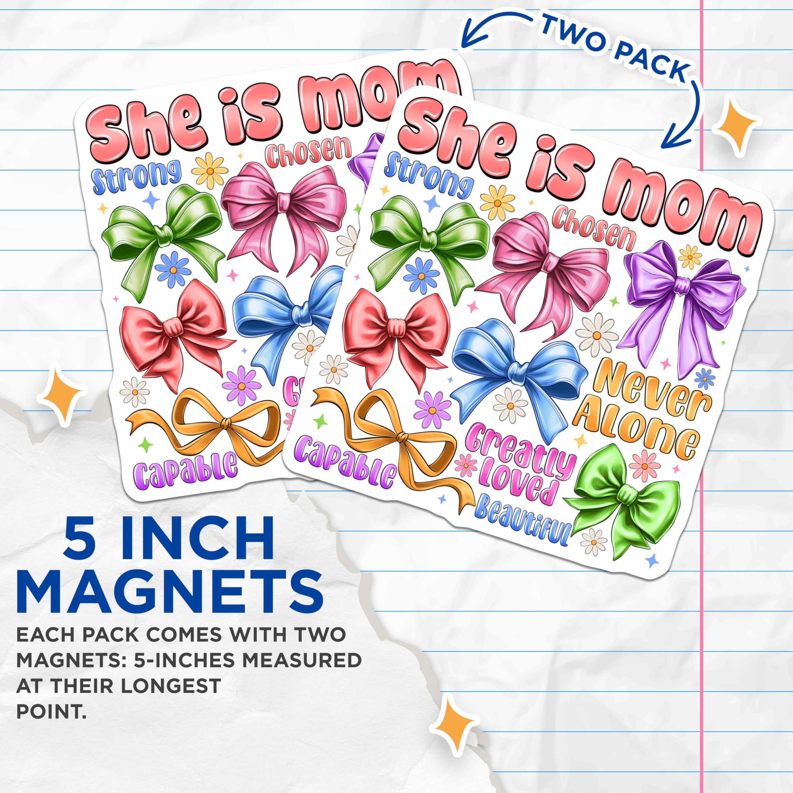 (2 Pack) She is Mom Magnets - Mom Affirmation Decor - Motherhood Inspiration - 5 Inches On Longest Side - Thick Durable Magnet - Made in USA - MAG29013