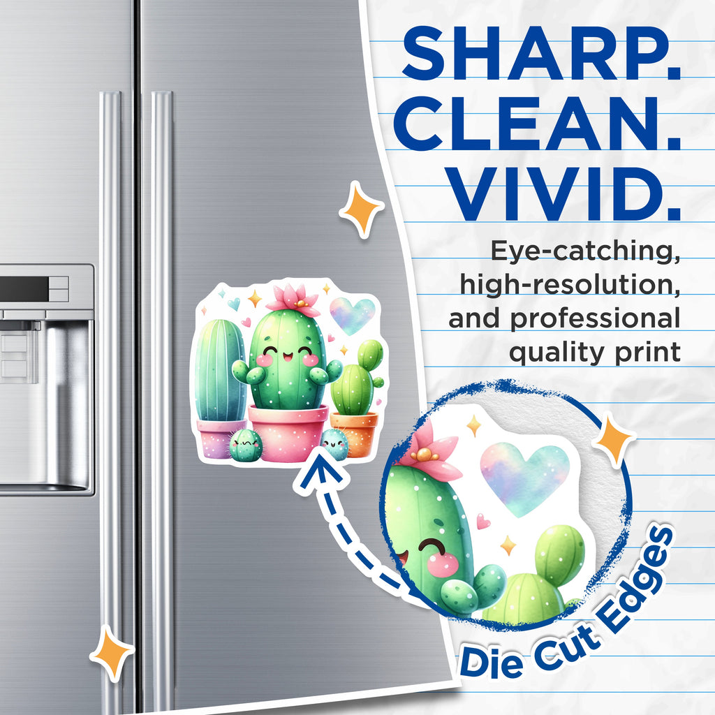 (2 Pack) Cute Cactus Magnets - Kawaii Succulent Decor - Happy Plant Refrigerator Art - 5 Inches On Longest Side - Thick Durable Magnet - Made in USA - MAG36963