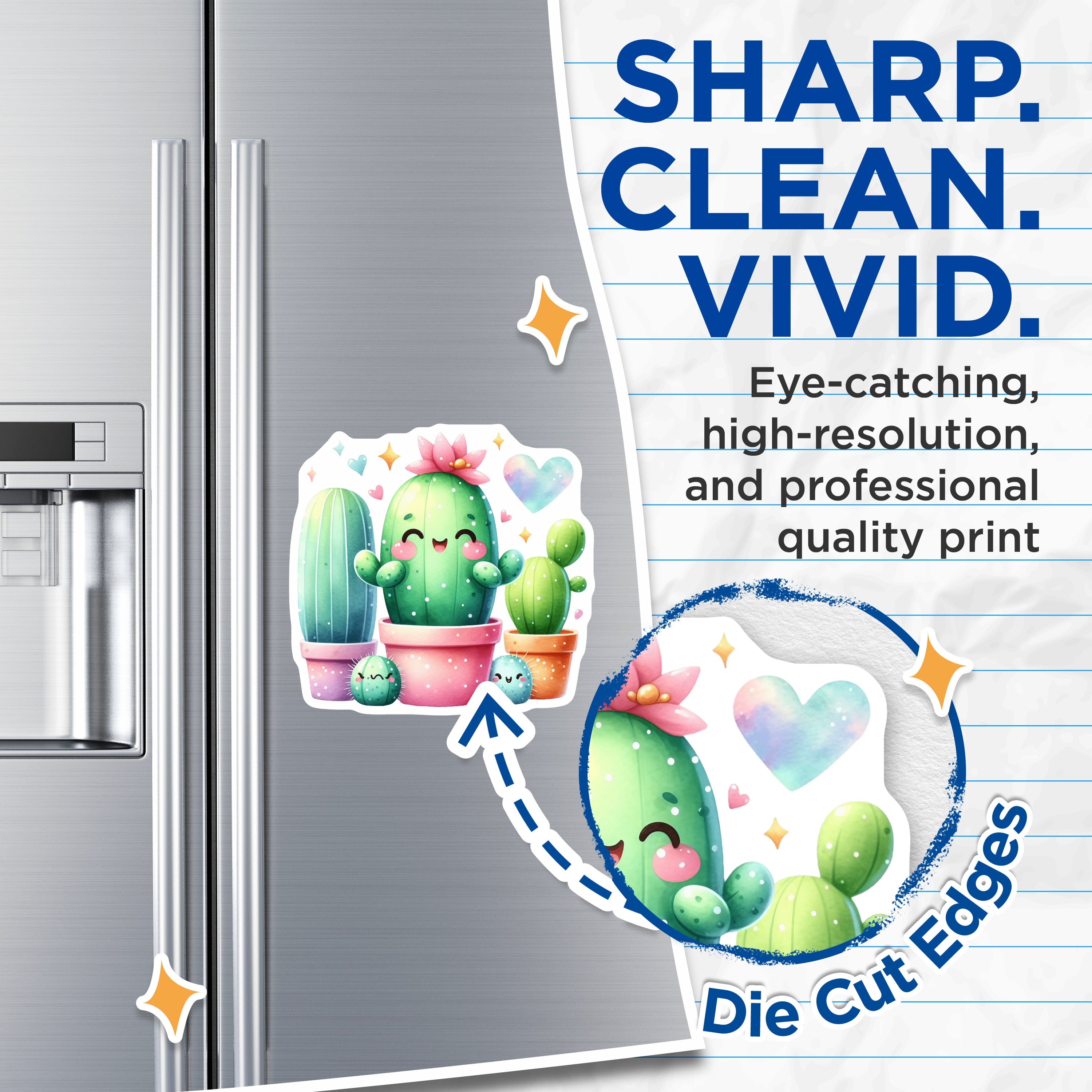 (2 Pack) Cute Cactus Magnets - Kawaii Succulent Decor - Happy Plant Refrigerator Art - 5 Inches On Longest Side - Thick Durable Magnet - Made in USA - MAG36963