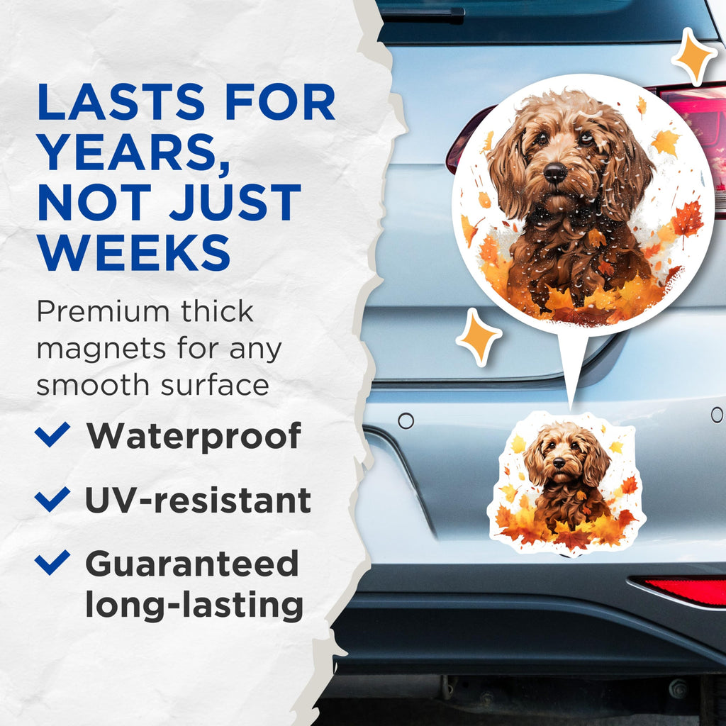 (2 Pack) Cockapoo Magnets - Autumn Dog Decor - Fall Pet Lover Art - 5 Inches On Longest Side - Thick Durable Magnet - Made in USA - MAG23261