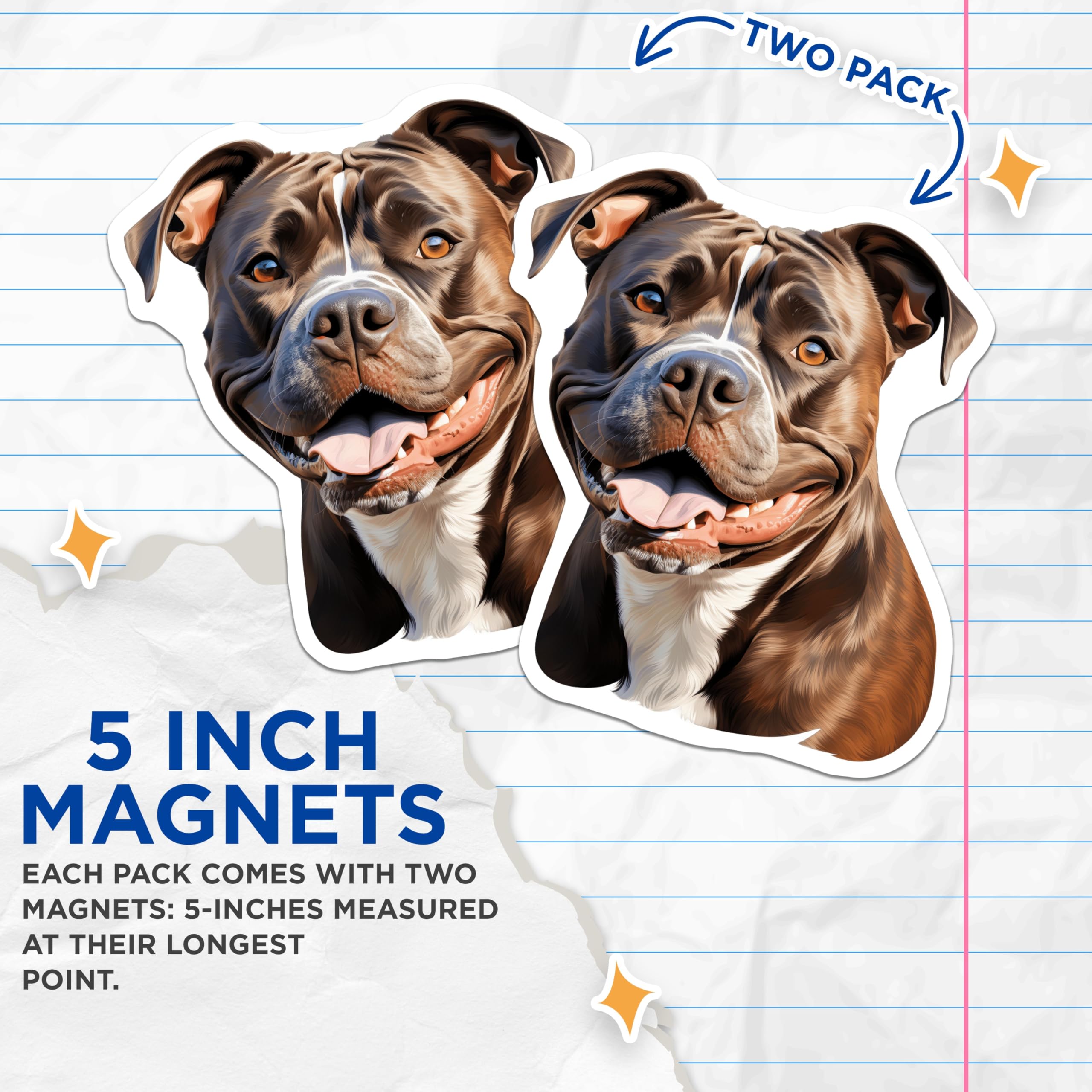 (2 Pack) Happy Pitbull Magnets - Brown White Pit Bull Smile - Dog Owner Fridge Decor - 5 Inches On Longest Side - Thick Durable Magnet - Made in USA - MAG24404