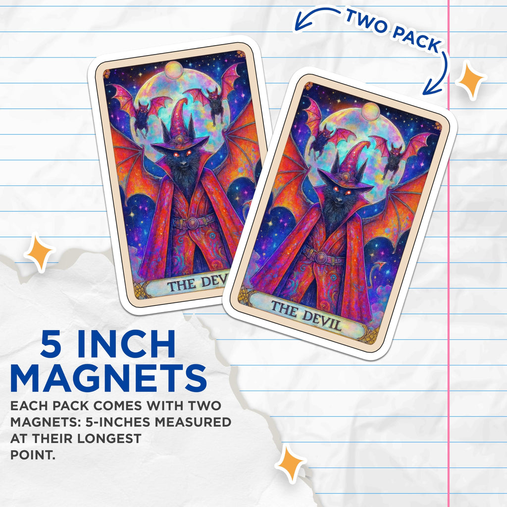 (2 Pack) The Devil Tarot Card Magnets - Mystical Occult Art Home Decor - Witchy Spiritual Fridge Display - 5 Inches On Longest Side - Thick Durable Magnet - Made in USA - MAG20948