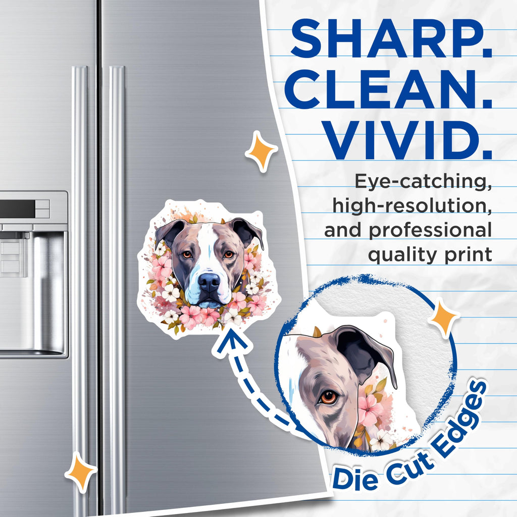 (2 Pack) Floral Pitbull Dog Magnets - Cute Dog Lover Pet Mom Decor - Refrigerator Locker Magnets - 5 Inches On Longest Side - Thick Durable Magnet - Made in USA - MAG26786