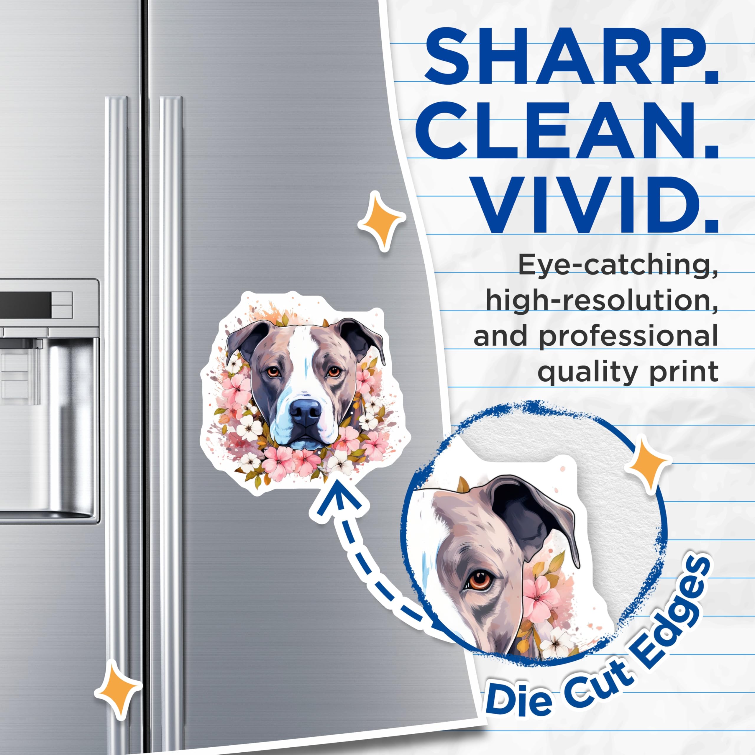 (2 Pack) Floral Pitbull Dog Magnets - Cute Dog Lover Pet Mom Decor - Refrigerator Locker Magnets - 5 Inches On Longest Side - Thick Durable Magnet - Made in USA - MAG26786