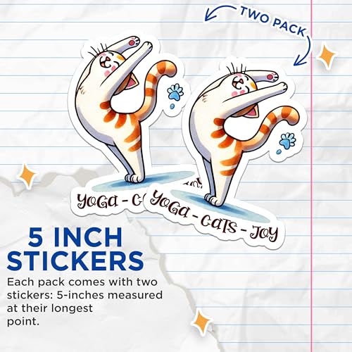 (2 Packs) Yoga Cats Joy Simple Cat Lover Stickers - Cat Loving Yoga Yogi Decals - 5 Inches On Longest Side - Premium Vinyl Decal - Sticks to Any Smooth Flat Surface - Made in USA - BMCS2416
