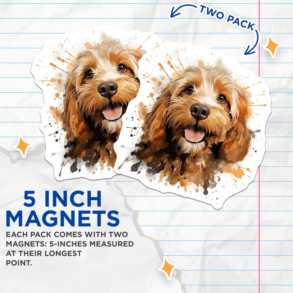 (2 Pack) Cockapoo Magnets - Watercolor Pet Art - Happy Puppy Refrigerator Magnet - Animal Lover Accessory - 5 Inches On Longest Side - Thick Durable Magnet - Made in USA - MAG24911