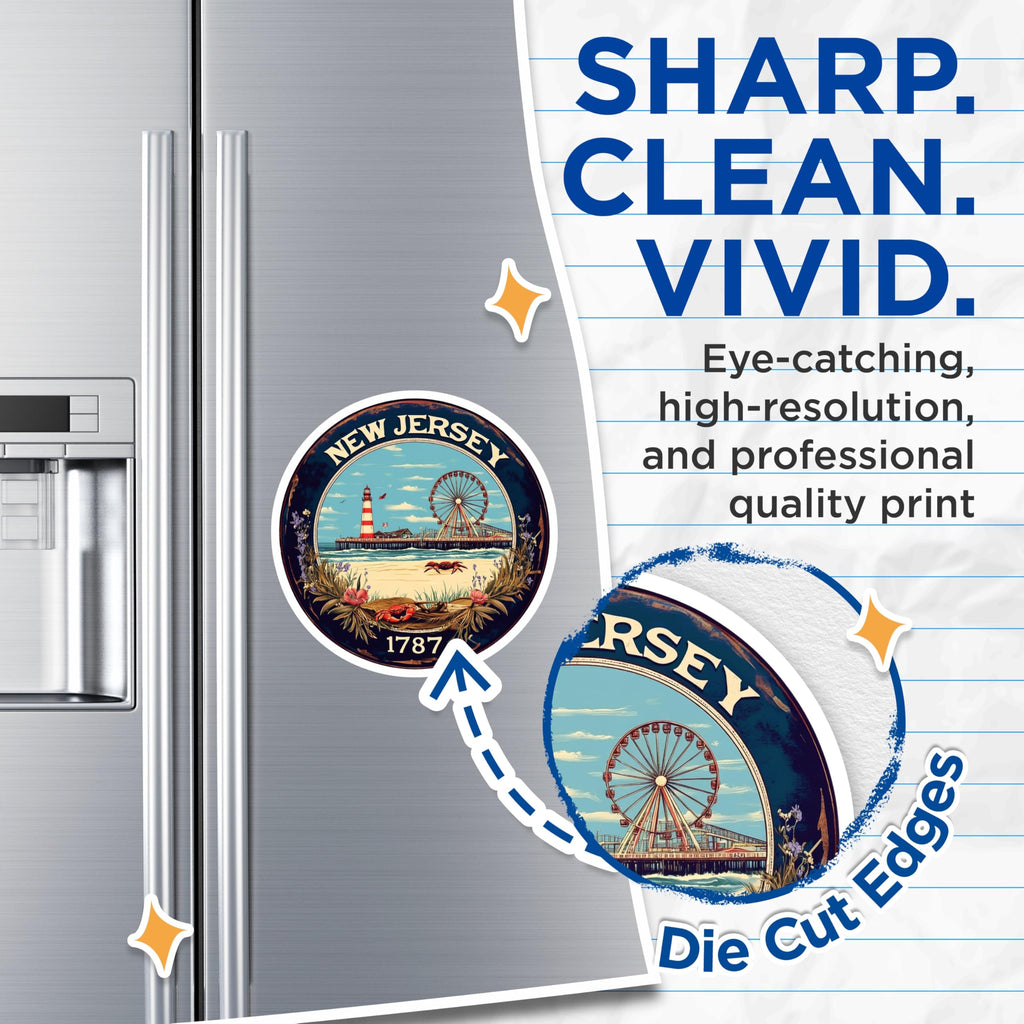 (2 Pack) New Jersey Magnets - State Seal - Beach and Boardwalk Souvenirs - 5" On Longest Side - Premium Magnet - for Cars, Refrigerators, Toolboxes, Lockers - Made in USA - MAG16348