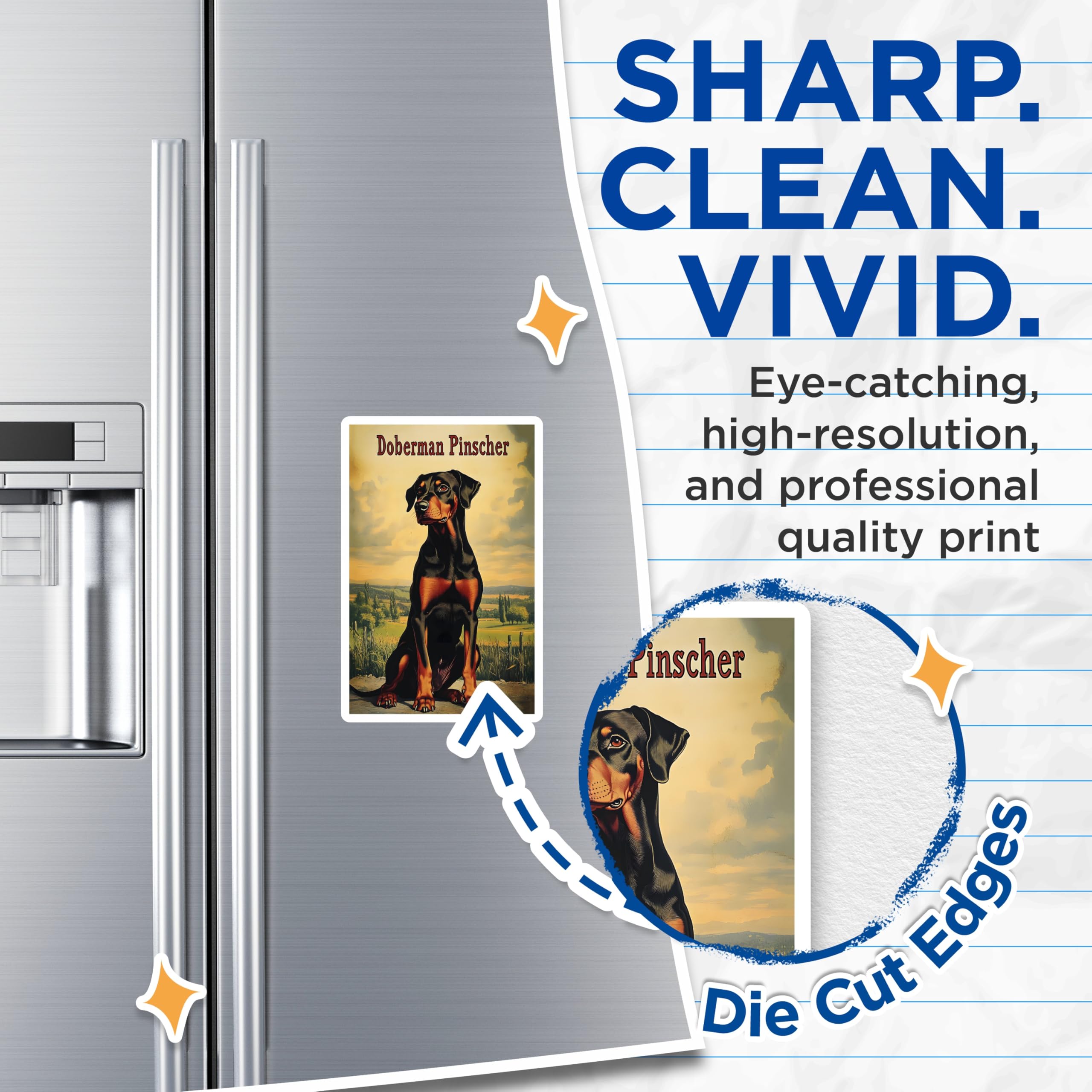 (2 Pack) Doberman Pinscher Magnets - Dog Breed Art - Pet Lover Decor - Animal Collectible - 5 Inches On Longest Side - Thick Durable Magnet - Made in USA - MAG21091