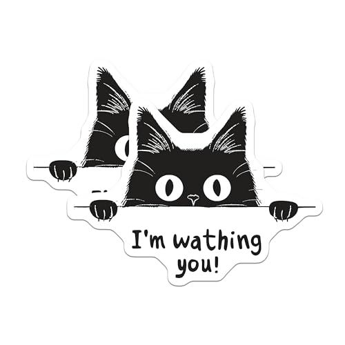 (2 Pack) Funny Cat Stickers - Watching Cat Decal Stickers - Cute Animal Stickers for Laptop or Water Bottle - 5" On Longest Side - Sticks to Any Smooth Flat Surface - Made in USA - BMCS3456