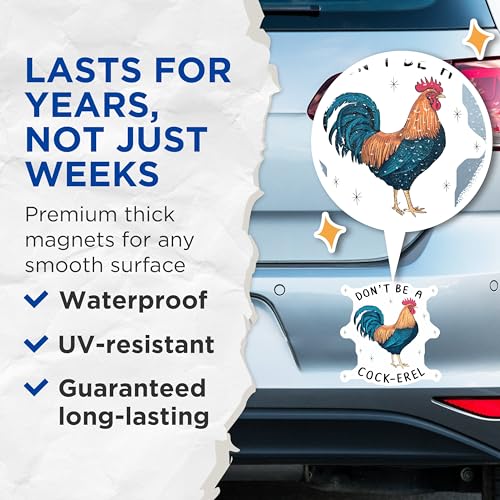 (2 Pack) Rooster Joke Magnets Magnets - Funny Fridge Decor - Kitchen Humor - 5" On Longest Side - Made in USA - Sticks to Refrigerators & Metal Surfaces - MAG8667