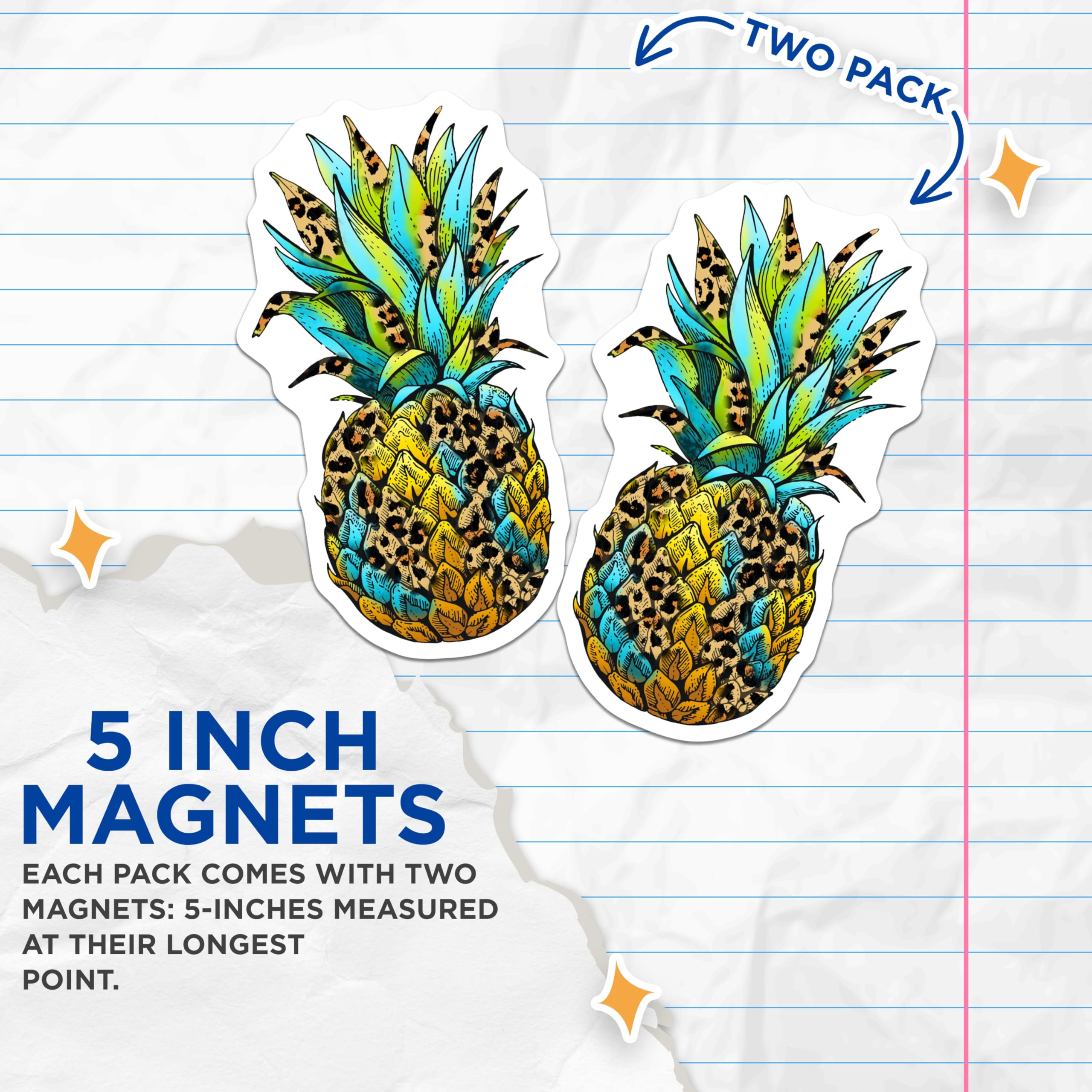 (2 Pack) Pineapple Magnets - Leopard Print Decor - Quirky Kitchen Magnets - 5" On Longest Side - Premium Magnet - for Cars, Refrigerators, Toolboxes, Lockers - Made in USA - MAG16523
