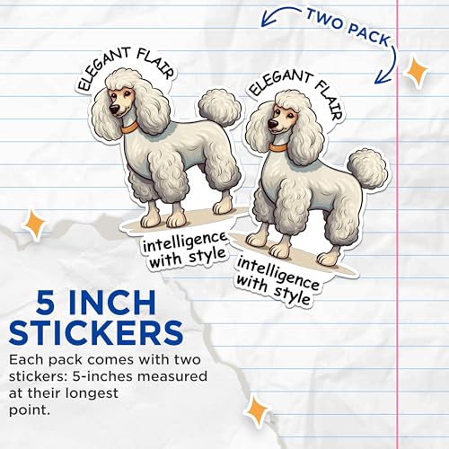 (2 Packs) Poodle Dog Breed Stickers - Elegant Flair Intelligence with Style Decals - 5 Inches On Longest Side - Premium Vinyl Decal - Sticks to Any Smooth Flat Surface - Made in USA - BMCS2385