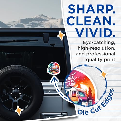 (2 Pack) Camp Life Stickers - Colorful Camping - Adventure Outdoors Decals - 5" On Longest Side - Sticks to Smooth Flat Surfaces - Made in USA - BMCS7245