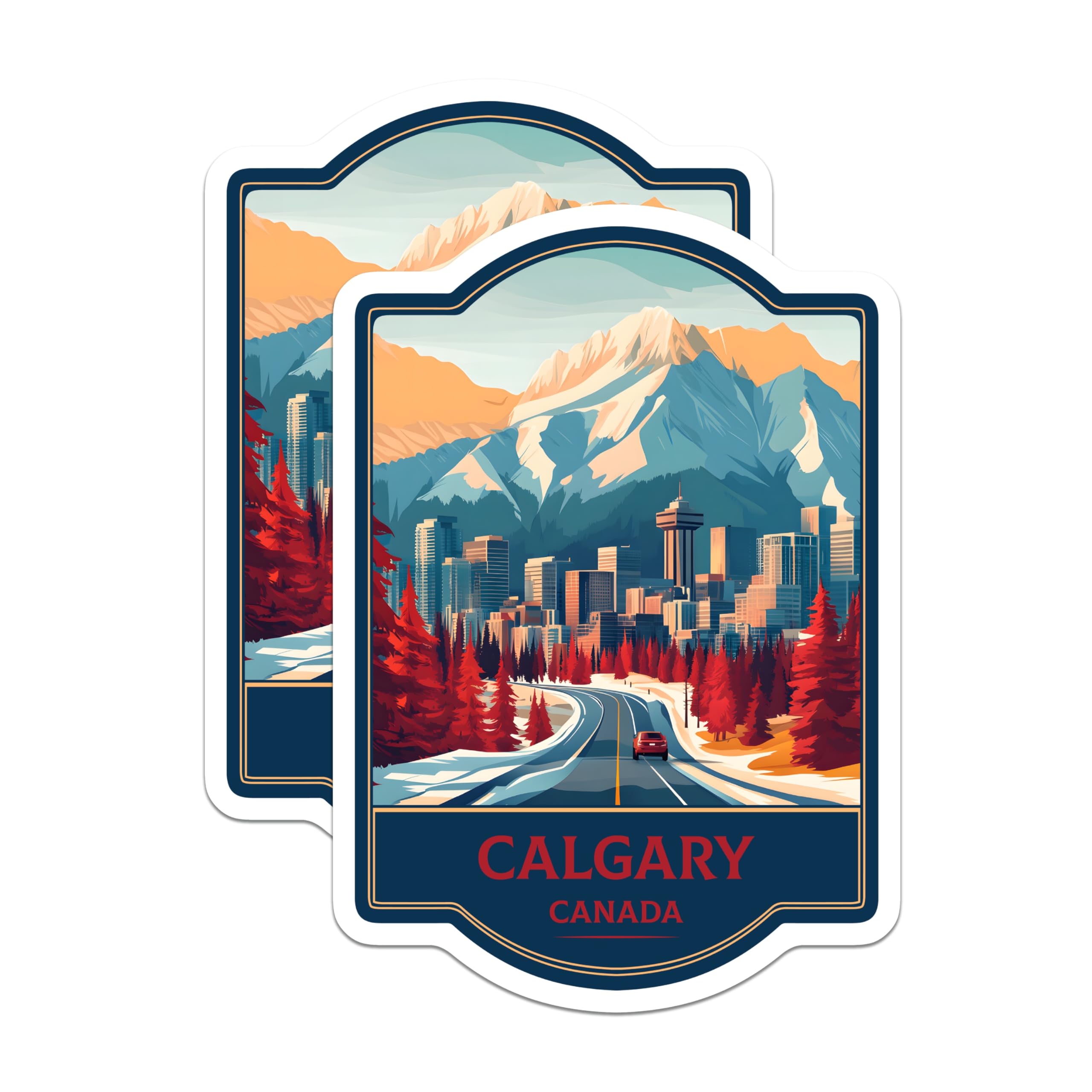 (2 Pack) Calgary Canada Magnets - Iconic Rocky Mountains Travel Art - City Skyline Souvenir - Alberta Winter Scene Decor - 5 Inches On Longest Side - Thick Durable Magnet - Made in USA - MAG22730