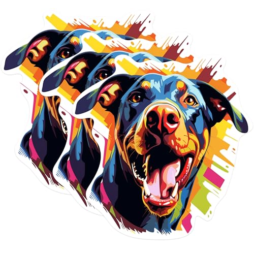 (3 Pack) Doberman Decals - Colorful Dog Stickers - Laptop Decals for Dog Lovers - 3 Inches On Longest Side - Easy Peel & Apply - Made in USA - 3MCS0722