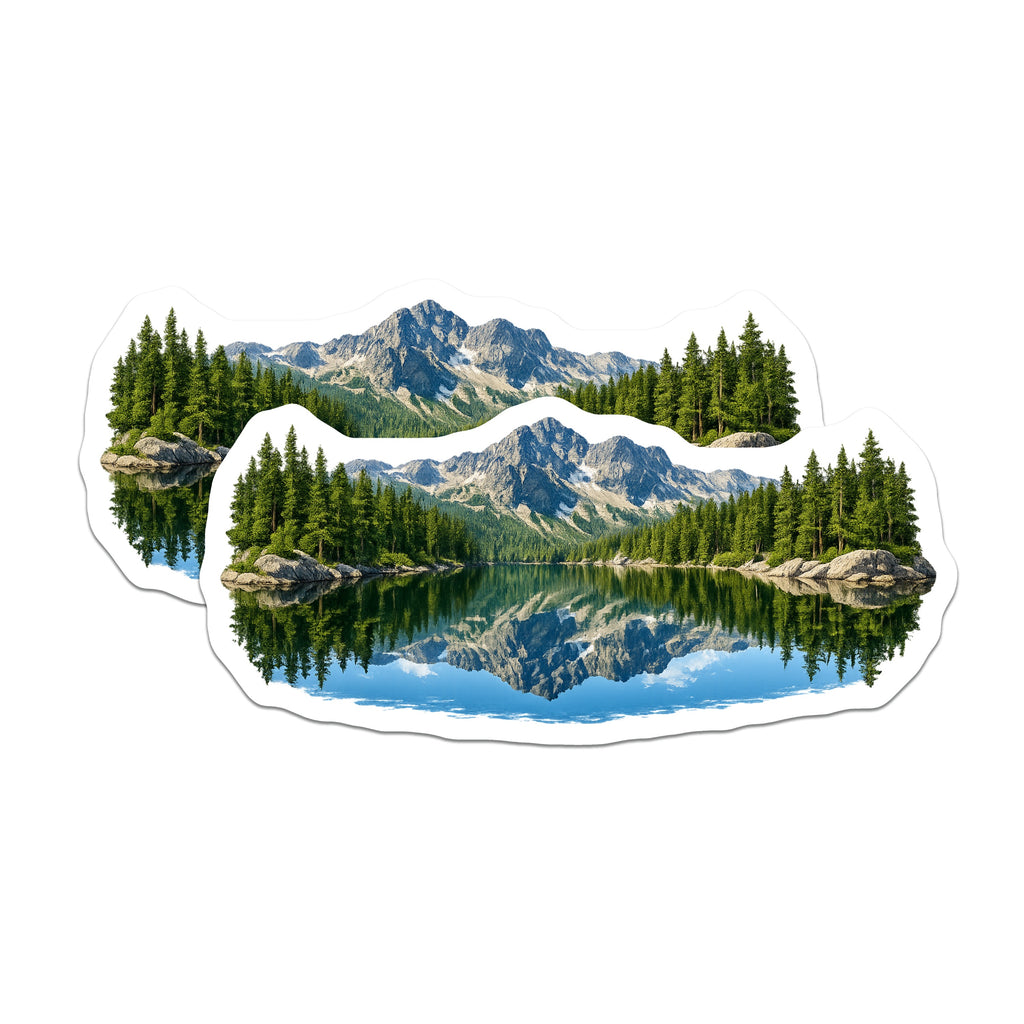 (2 Pack) Mountain Lake Reflection Magnets - Pine Forest Scenic - Wilderness Landscape Decor - 5 Inches On Longest Side - Thick Durable Magnet - Made in USA - MAG39849