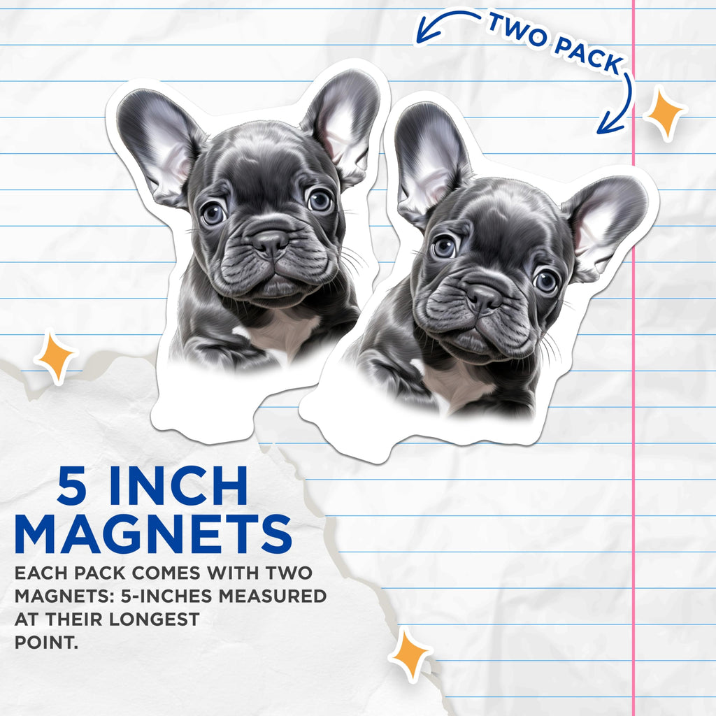 (2 Pack) French Bulldog Puppies Magnets - Cute Dog Refrigerator Magnets - Pet Lover Decor for Dog Owners - 5 Inches On Longest Side - Thick Durable Magnet - Made in USA - MAG30407
