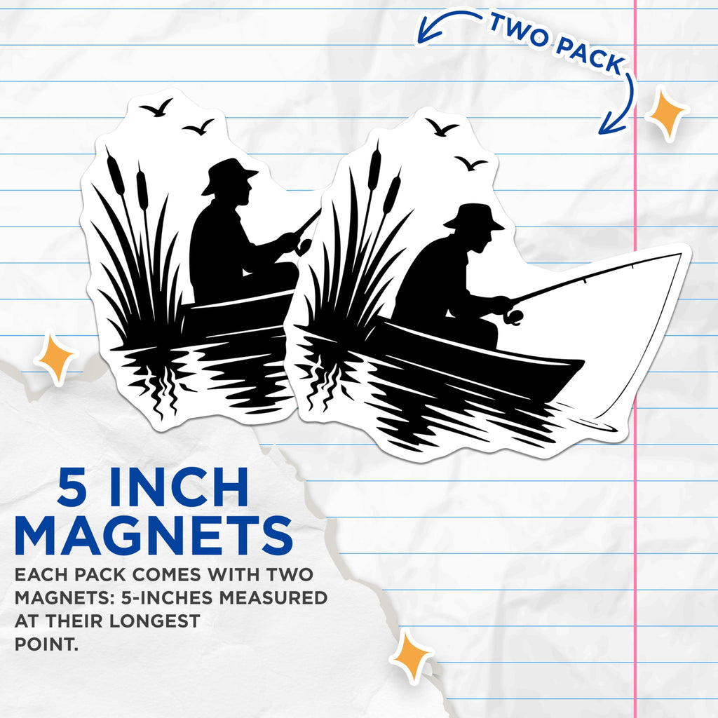 (2 Pack) Fishing Magnets - Fisherman Boat Decor - Lake House Decorations - 5" On Longest Side - Premium Magnet - for Cars, Refrigerators, Toolboxes, Lockers - Made in USA - MAG17049