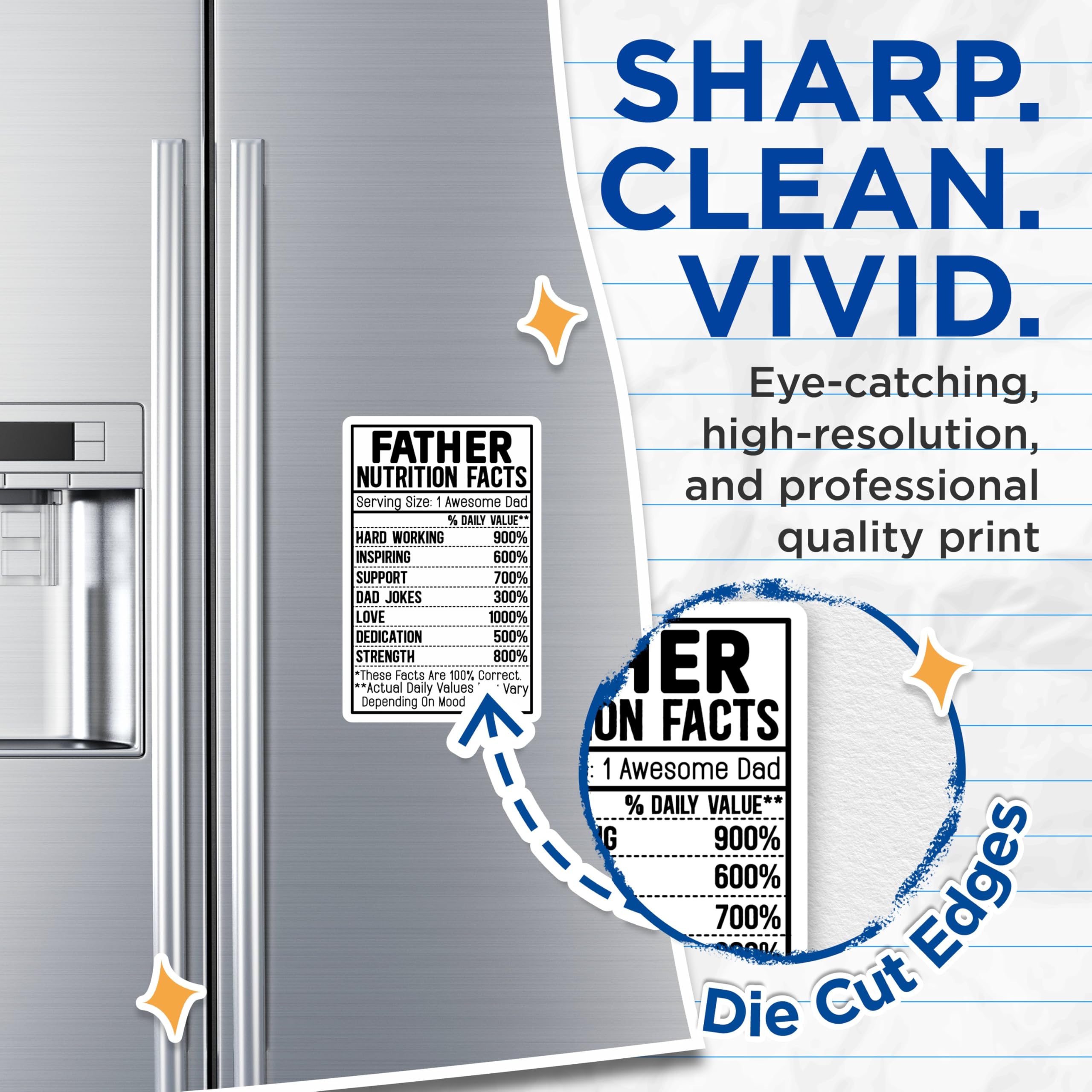 (2 Pack) Father Nutrition Facts Magnets - Inspirational Dad Magnets - Father's Day Magnets - 5" On Longest Side - for Cars, Fridges, Toolboxes - Made in USA - MAG3987