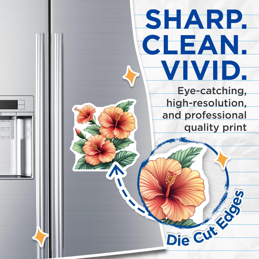 (2 Pack) Tropical Hibiscus Magnets - Summer Floral Fridge Magnets - Botanical Hawaiian Decor - 5 Inches On Longest Side - Thick Durable Magnet - Made in USA - MAG27708