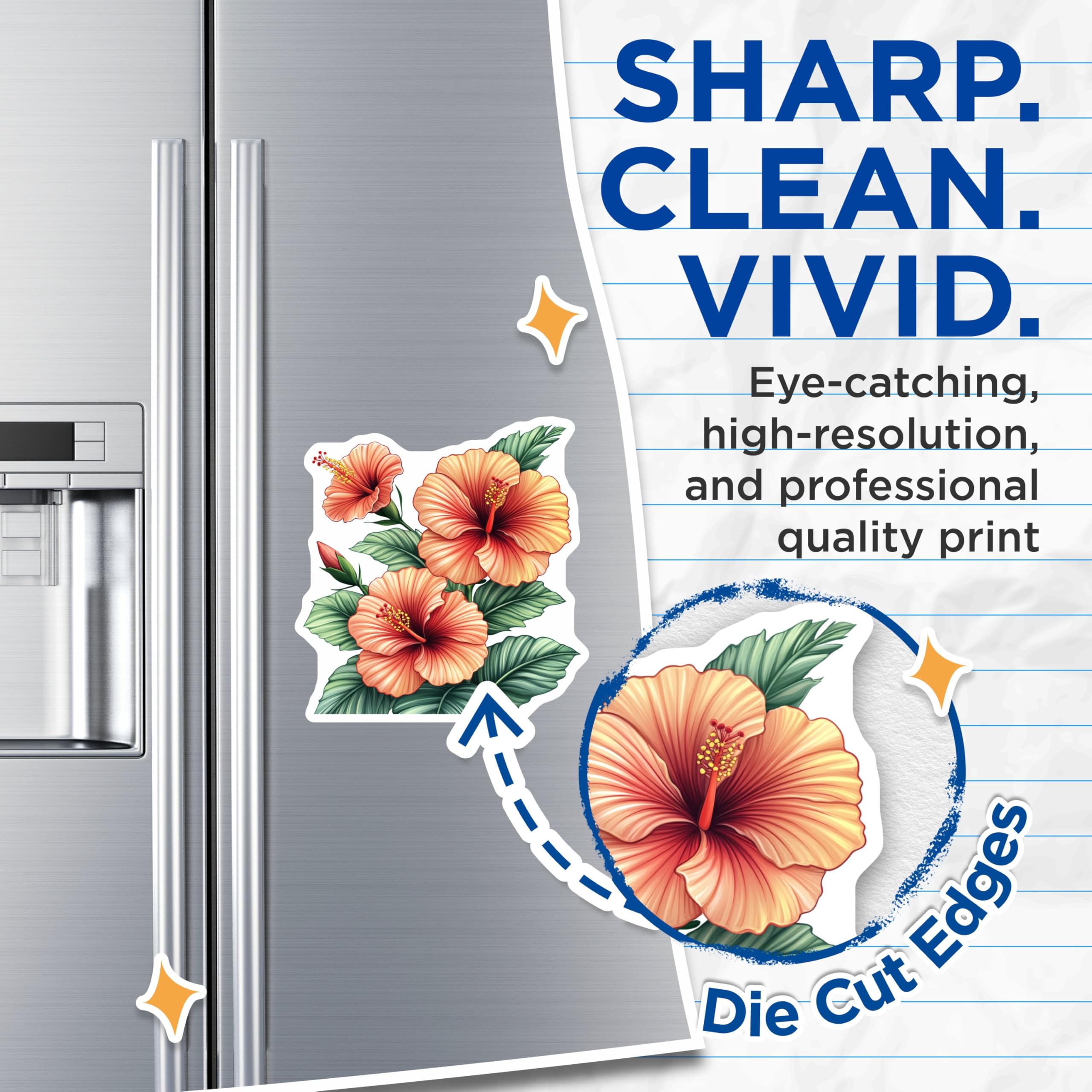 (2 Pack) Tropical Hibiscus Magnets - Summer Floral Fridge Magnets - Botanical Hawaiian Decor - 5 Inches On Longest Side - Thick Durable Magnet - Made in USA - MAG27708
