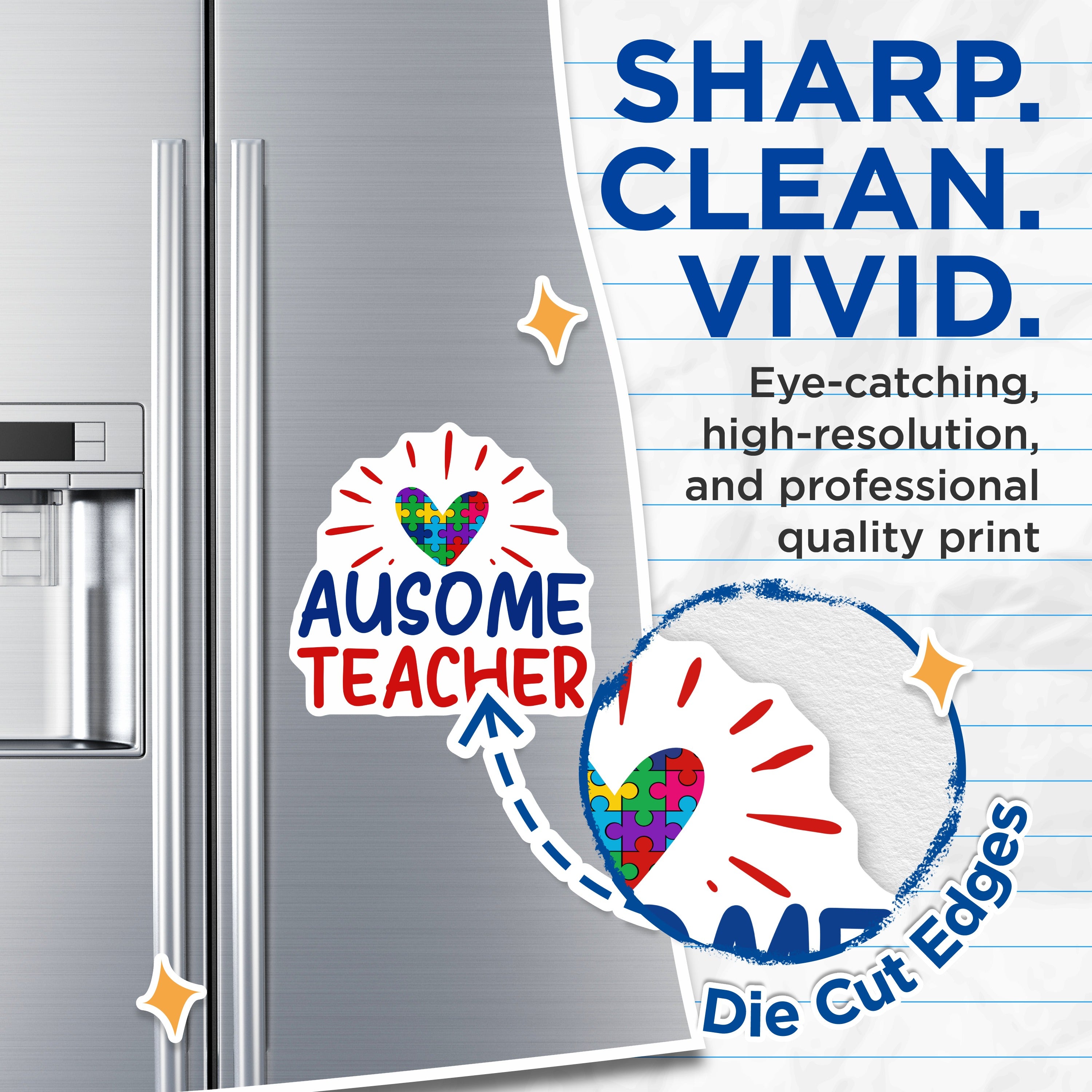 (2 Pack) Ausome Teacher Magnets - Autism Awareness - Special Ed Support - Educator Appreciation - School Staff - 5 Inches On Longest Side - Thick Durable Magnet - Made in USA - MAG38515