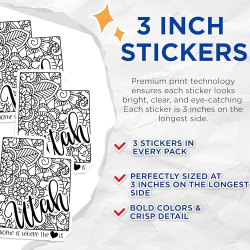 (3 Pack) Utah Decals - Home State Decals - Mandala Art - Laptop Decal - State Pride Decal - 3 Inches On Longest Side - Easy Peel & Apply - Made in USA - 3MCS7858