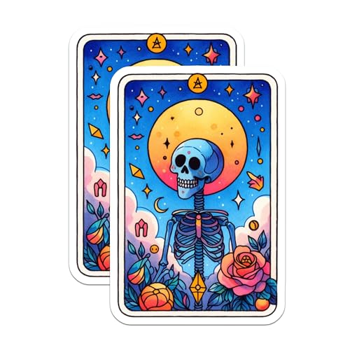 (2 Pack) Skeleton Moon Stars Stickers - Celestial Art - Colorful Skeleton Art Stickers - 5" On Longest Side - Sticks to Smooth Flat Surfaces - Made in USA - BMCS9399