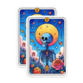 (2 Pack) Skeleton Moon Stars Stickers - Celestial Art - Colorful Skeleton Art Stickers - 5" On Longest Side - Sticks to Smooth Flat Surfaces - Made in USA - BMCS9399