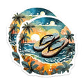 (2 Pack) Beach Flip Flops Stickers - Summer Vacation - Palm Trees and Ocean View - 5" On Longest Side - Sticks to Smooth Flat Surfaces - Made in USA - BMCS9319