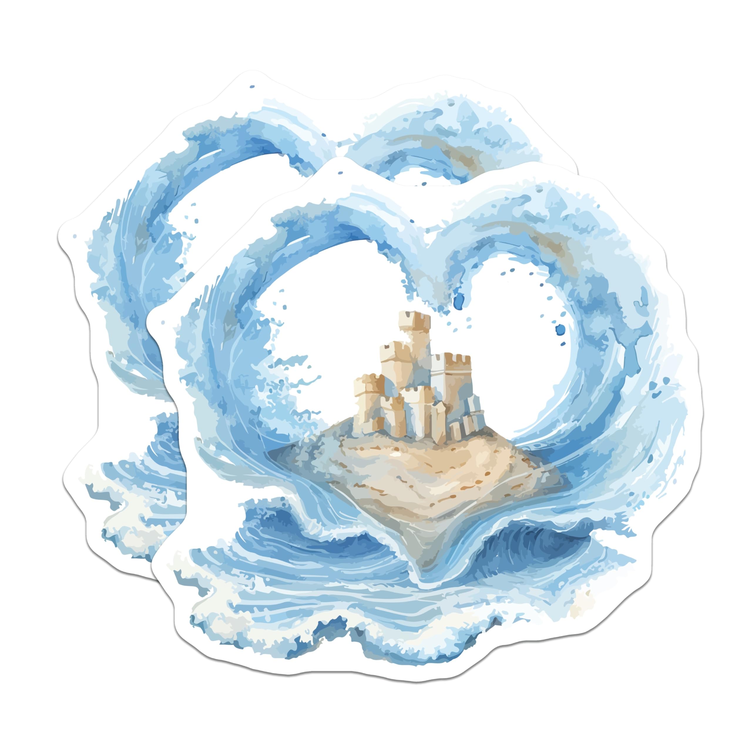 (2 Pack) Sandcastle Island Magnets Ocean Beach - Heart Shaped Wave Art Summer - Coastal Home Kitchen Refrigerator Decoration - 5 Inches On Longest Side - Thick Durable Magnet - Made in USA - MAG20030